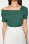 Emerald Green Asymmetrical-Collar Fitted/Slim-Fit Snap-Closure Knit Bodysuit TWOSS23BD00060 - 3