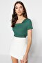Emerald Green Asymmetrical-Collar Fitted/Slim-Fit Snap-Closure Knit Bodysuit TWOSS23BD00060 - 5
