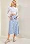 Women's Ice Blue Symmetrical Pattern Tasseled Denim Skirt 40601019