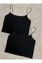 Women's Cotton Crop Top Strappy Bustier 2 Pieces Black