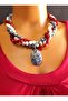 Sodalite Howlite Coral 3 Row Communication, Peace and Evil Eye Protection Necklace