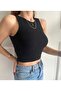Kadın Fitilli Halter Yaka Crop Örme Bluz - 2
