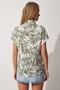 Women's Green Floral Patterned Short Sleeve Viscose Shirt BH00408 - 6