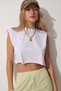 Women's White Seamless Sports Crop Knitted T-Shirt CE00068 - 3