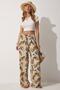 Women's Beige Green High Waist Summer Loose Viscose Pants BH00354