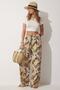 Women's Beige Green High Waist Summer Loose Viscose Pants BH00354 - 3