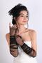 Black Polka Dot Bridal Cap and Long Wedding Gloves Set - 4