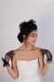 Feathered Rose Detailed Short Bridal Gloves and Stylish Bridal Cap - 5