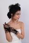 Feathered Rose Detailed Short Bridal Gloves and Stylish Bridal Cap - 6