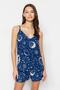 Indigo Galaksi Desenli İp Askılı Viskon Şortlu Dokuma Pijama Takımı THMSS23PT00006 - 2