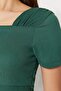 Emerald Green Asymmetrical-Collar Fitted/Slim-Fit Snap-Closure Knit Bodysuit TWOSS23BD00060 - 4