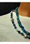 Two Rows of Blue Agate Evil Eye Protection and Self-Confidence Necklace - 3