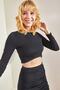 Women's Black Front Chain Detailed Ruched Blouse 40601005 - 2