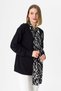 Women's Black and White Scarf Zipper Collar Block Zebra Pattern Wide Cut Blouse - 6