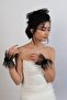 Black Polka Dot Bridal Cap and Short Polka Dot Stylish Bridal Gloves Set - 6
