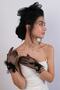 Feathered Rose Detailed Short Bridal Gloves and Stylish Bridal Cap - 4