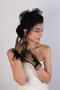 Feathered Rose Detailed Short Bridal Gloves and Stylish Bridal Cap - 8