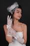 White Feather Ribbon Detailed Bridal Gloves and Wedding Cap - 3