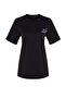 Siyah %100 Pamuk Ön ve Arka Galaksi Baskılı Boyfriend Fit Bisiklet Yaka Örme T-Shirt TWOSS23TS00257 - 6