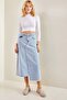 Women's Ice Blue Symmetrical Pattern Tasseled Denim Skirt 40601019 - 4