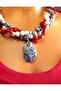 Sodalite Howlite Coral 3 Row Communication, Peace and Evil Eye Protection Necklace - 3