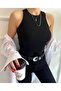 Kadın Fitilli Halter Yaka Crop Örme Bluz