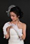 White Tassel Detailed Bridal Gloves and Wedding Hat - 3