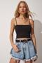 Women's Black Strap Crop Knitwear Blouse PN00071 - 4