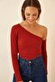 Women's Brick Open Shoulder Corded Knitted Blouse TG00011