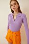 Women's Lilac Polo Neck Corded Knitted Blouse GT00111 - 2