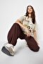 Taş %100 Kalın Pamuklu Baskılı Oversize Kalıp Bisiklet Yaka Örme T-Shirt TWOSS23TS00282 - 7