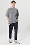 Men's Gray Melange Oversize Loose Cut Crew Neck Sweatshirt T-Shirt - 2