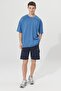 Men's Indigo Oversize Loose Cut Crew Neck Sweatshirt T-Shirt - 2