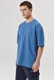 Men's Indigo Oversize Loose Cut Crew Neck Sweatshirt T-Shirt - 5