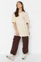 Taş %100 Kalın Pamuklu Ön ve Arka Baskılı Oversize/Geniş Kalıp Örme T-Shirt TWOSS23TS00269 - 9