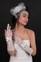 White Feather Ribbon Detailed Bridal Gloves and Wedding Cap