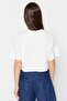 Ecru 100% Thick Cotton Printed Relaxed/Loose Fit Comfortable Cut Crop Knitted T-Shirt Twoss23Ts00369 - 5