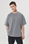 Men's Gray Melange Oversize Loose Cut Crew Neck Sweatshirt T-Shirt