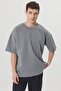 Men's Gray Melange Oversize Loose Cut Crew Neck Sweatshirt T-Shirt - 6