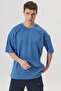 Men's Indigo Oversize Loose Cut Crew Neck Sweatshirt T-Shirt - 6