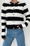 Women's Black Striped Crew Neck Gold Buttoned Crop Knitwear Cardigan - 3