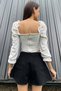 Women's Black Five-Pocket High Waist Snow-Washed Leg Tassel Denim Shorts ALC-X9981 - 4