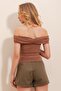 Women's Caramel Madonna Collar Front Draped Crop Sandy Blouse ALC-X10048 - 4