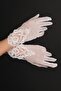 Danetel Detailed Bridal Gloves and Polka Dot Bridal Wedding Hat - 6