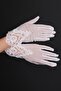 Danetel Detailed Bridal Gloves and Polka Dot Bridal Wedding Hat - 7