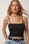Women's Black Strap Crop Knitwear Blouse PN00071