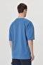 Men's Indigo Oversize Loose Cut Crew Neck Sweatshirt T-Shirt - 8