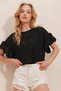 Women's Black Crew Neck Scallop Scallop Blouse ALC-X10013 - 2