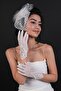 Danetel Detailed Bridal Gloves and Polka Dot Bridal Wedding Hat - 4