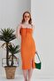 Summer Summer Front Tie Slit Detail Midi Dress - Orange - 5